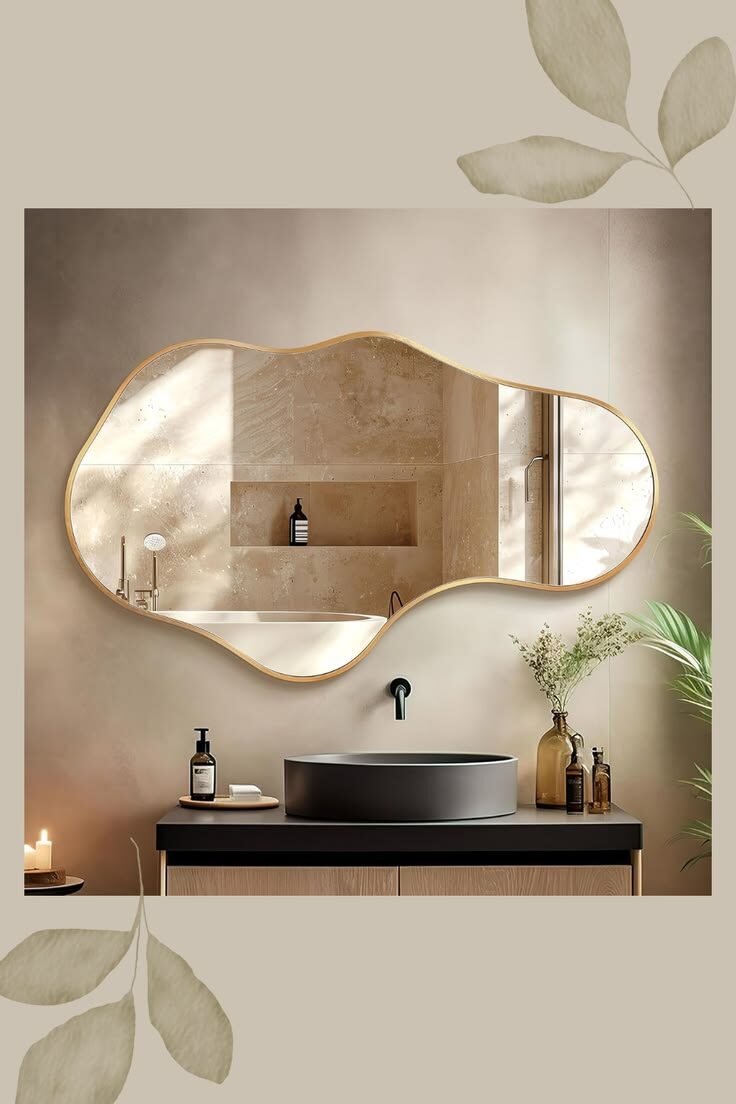 Organic Blob — irregular organic-shaped LED mirror with halo glow, made to order by Lume