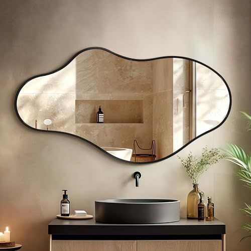 Cloud Wood Frame — irregular organic-shaped LED mirror with halo glow, made to order by Lume