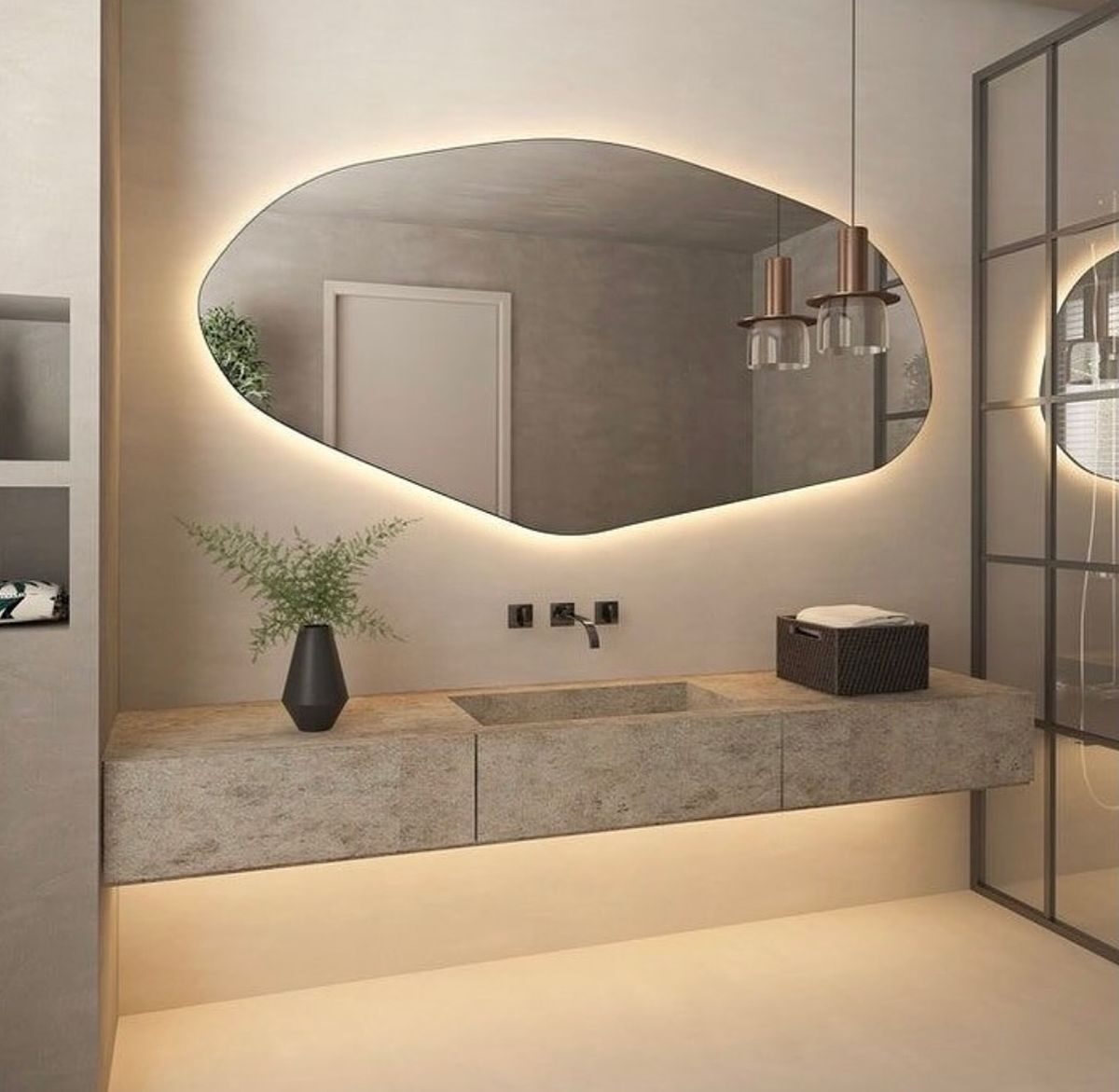 Cloud Vanity Halo — irregular organic-shaped LED mirror with halo glow, made to order by Lume
