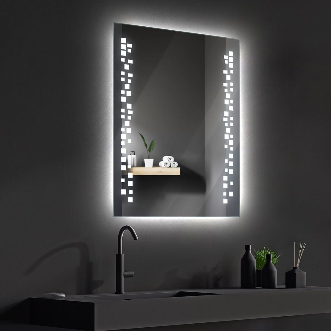 Backlit Halo — rectangular LED mirror with frosted lighting, made to order by Lume