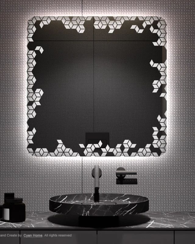 Frameless Portrait — rectangular LED mirror with frosted lighting, made to order by Lume