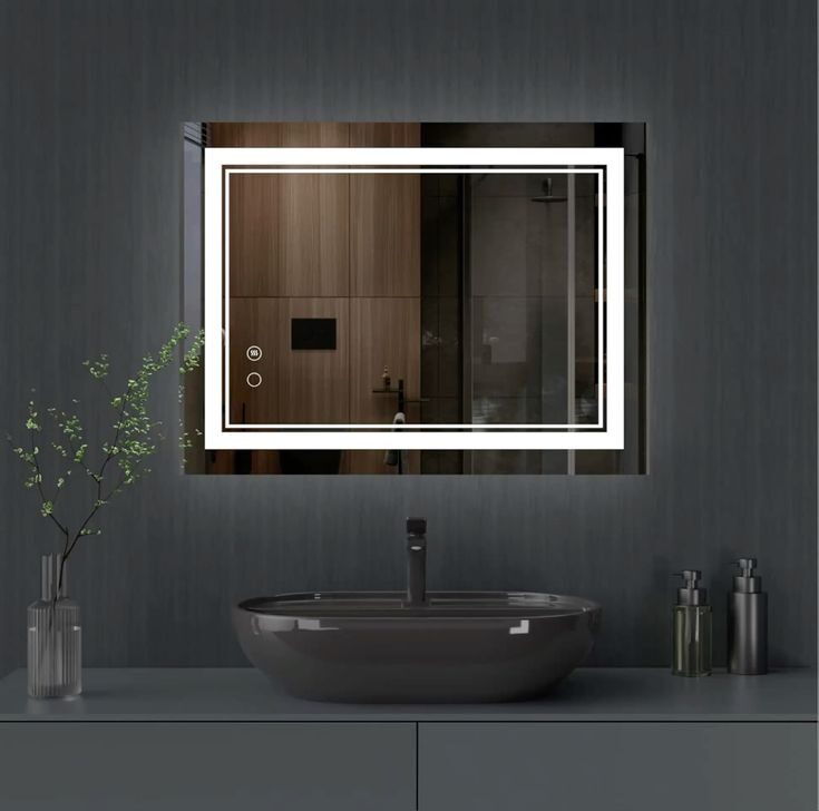 L-Frame Corner — rectangular LED mirror with frosted lighting, made to order by Lume