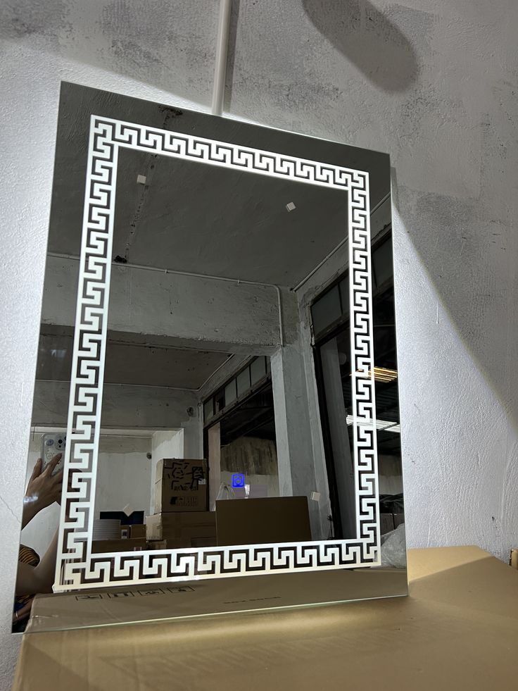 Double-Line Slat — rectangular LED mirror with frosted lighting, made to order by Lume