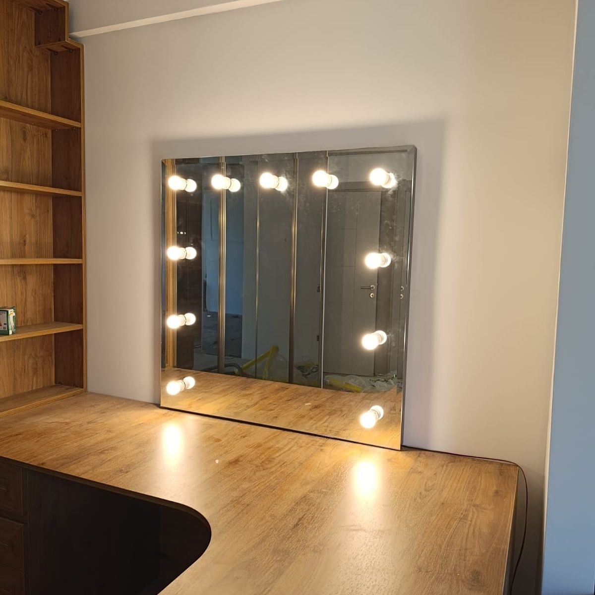 Edge-Lit Studio — rectangular LED mirror with frosted lighting, made to order by Lume