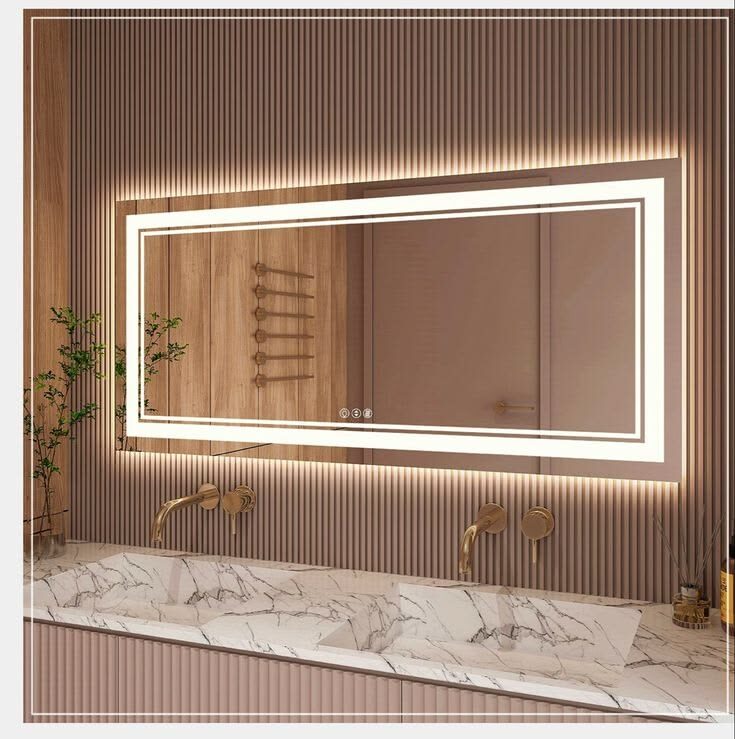 Minimal Line — rectangular LED mirror with frosted lighting, made to order by Lume