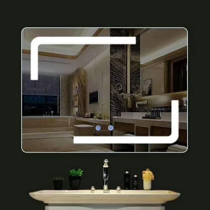 Grand Frame — rectangular LED mirror with frosted lighting, made to order by Lume
