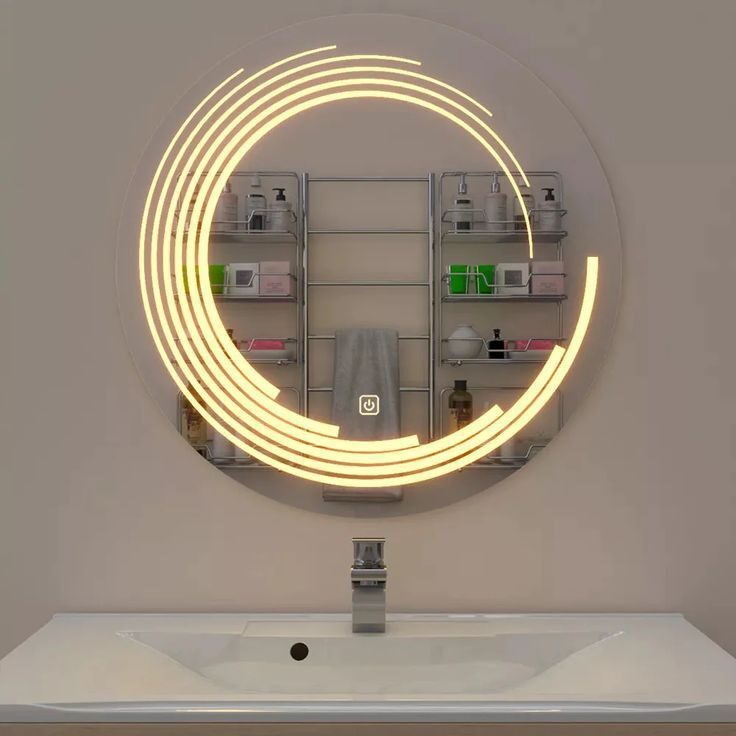 Sunburst Dot — round LED mirror with illuminated frosted ring, made to order by Lume