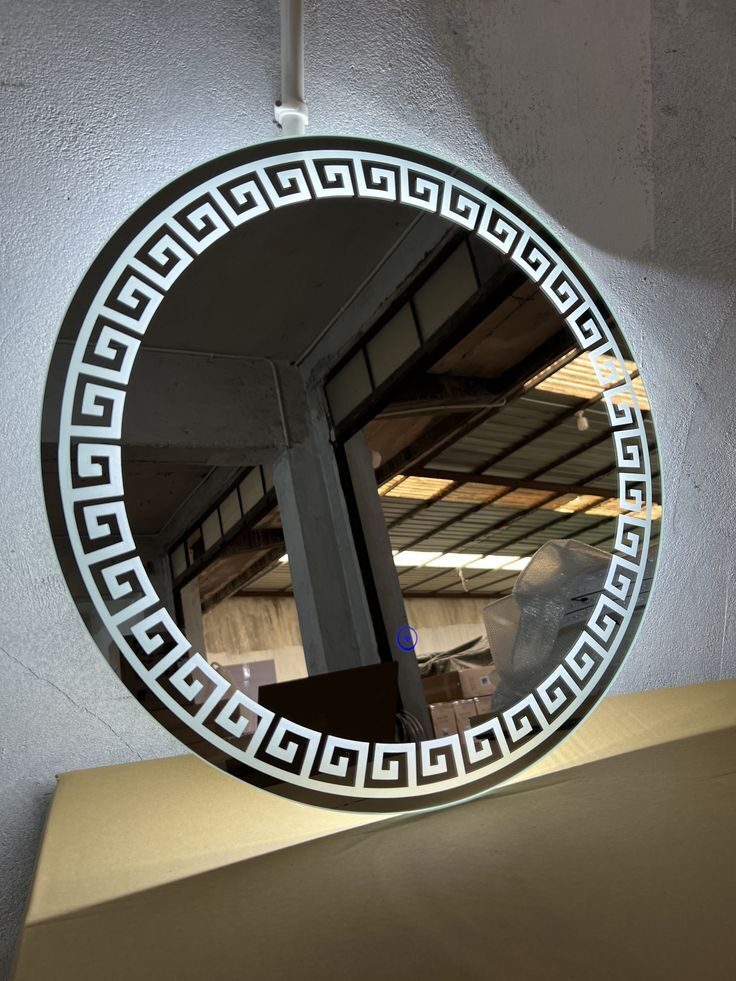 Dot Constellation — round LED mirror with illuminated frosted ring, made to order by Lume